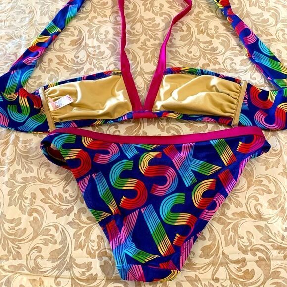 Victorias Secret Swimsuit Bikini Logo Design Not Padded Multi Color S/M - Picture 4 of 4